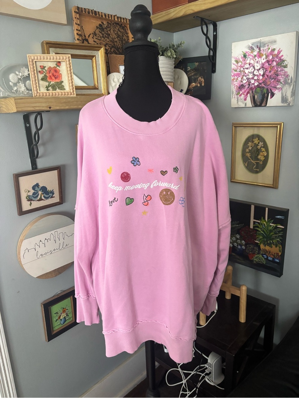 Aerie down to earth crewneck oversized "keep moving forward" pink size M